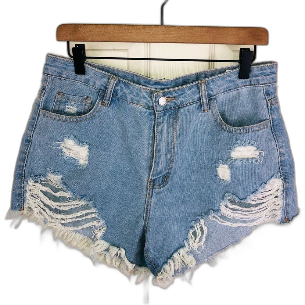 Shein Raw hem high waist destroyed jean shorts large